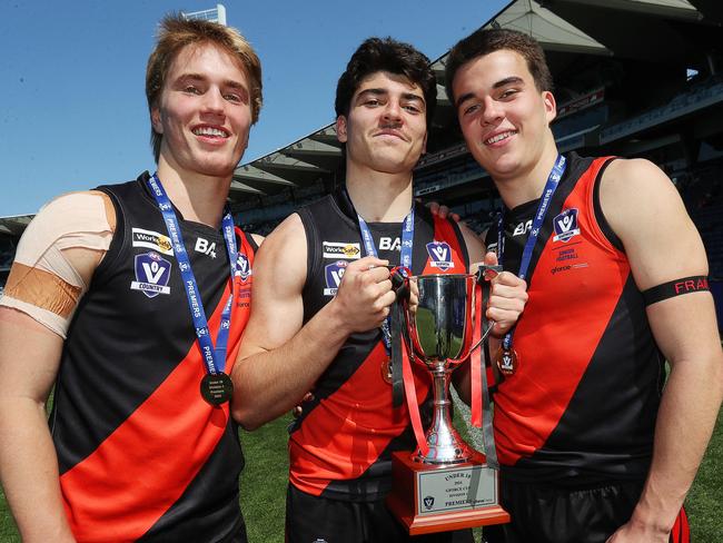 Newtown's Jack Robinson, Ben Pennisi and Hugh Ross. GFNL U18 Grand Final between Newtown & Chilwell and St Josephs at GMHBA Stadium. Picture: Alan Barber