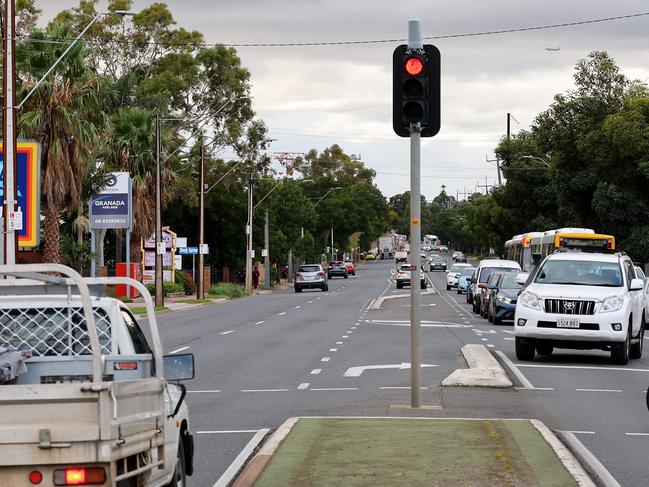 16 May, 2023: school students crossing the red light camera pedestrian crossing on the car of Portrush Rd and Hay Rd, Linden Park. Picture Kelly barnes