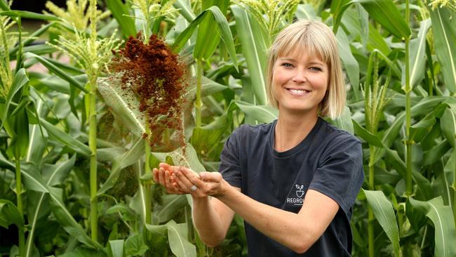 Kaitlin Reid from Reground, which collects coffee grounds from cafes for use in gardens. Picture: Andy Rogers