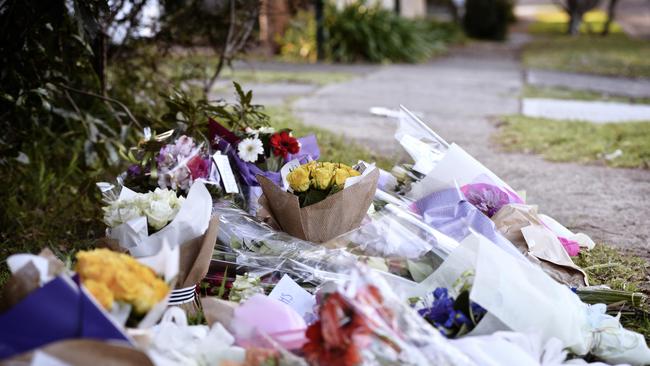 Friday 07 2018 flowers left near the house in which Jennifer Edwards and Jack Edwards were shot dead by their father John Edwards, 107 Hull Road, West Pennant Hills NSW. Picture: Flavio Brancaleone