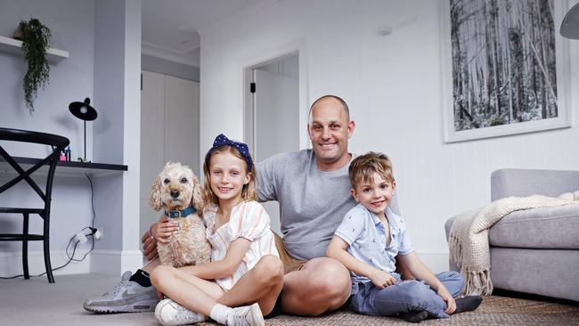 Steven Dale and with daughter Monroe and son Elliot at their Putney home which will go under hammer in the coming weeks. Picture: Sam Ruttyn