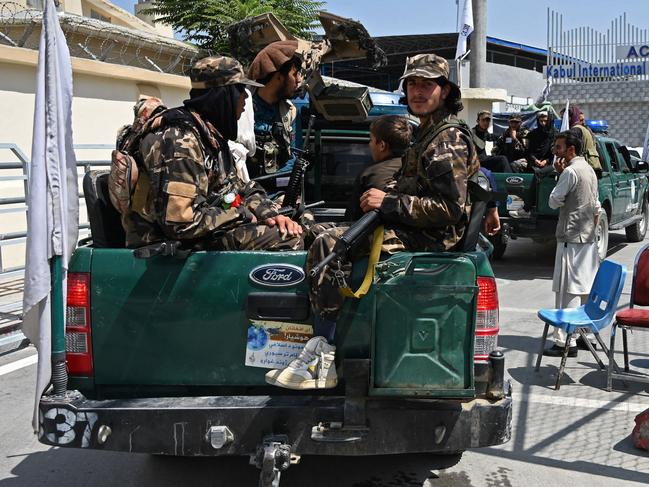 Taliban fighters patrol outside the Kabul International Cricket Stadium during a Twenty20 cricket match in Kabul on September 3, 2021. Picture: Aamir Qureshi/AFP