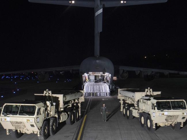 US troops have begun delivering a missile defence system to a site in South Korea. Picture: AFP/US Department of Defence