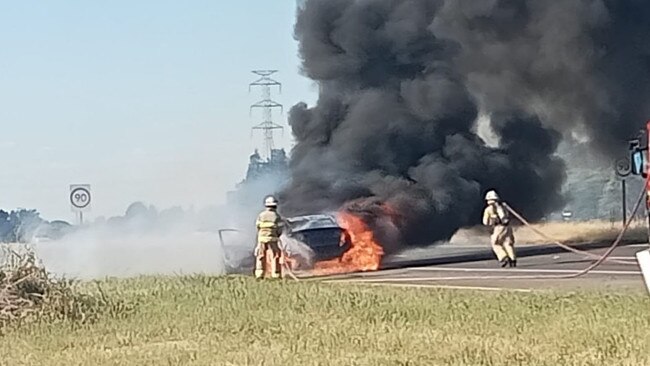 A teenager has told how she leapt from her car moments before it burst into flames on the Salisbury Highway. She had only had the second-hand Mazda for 15 minutes Picture: Supplied