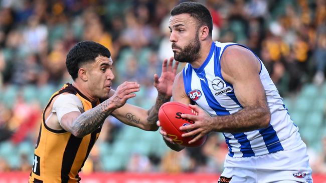 Logue will miss North’s clash against Carlton. Picture: Getty Images