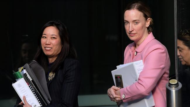 Higgins’ lawyers Rachael Young and Kate Pedersen leave the Supreme Court in Perth. Picture: NewsWire / Sharon Smith