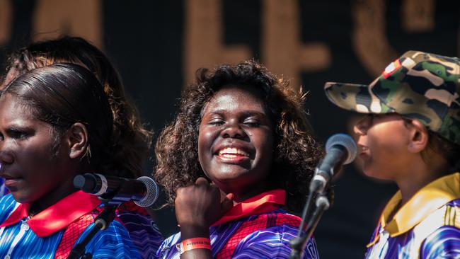 Elizabeth Jentian 10, as the Barunga Schoolkids Choir is the first act of a weekend of Music, Sport and Culture at the Barunga Festival. Picture Glenn Campbell