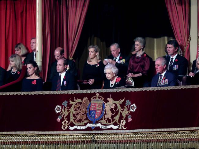 The royals attend the annual Royal British Legion Festival of Remembrance at the Royal Albert Hall in London. Picture: AFP