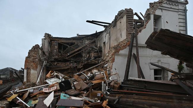 A local history museum destroyed following a Russian missile strike in the town of Kupyansk, Kharkiv region. Picture: AFP.