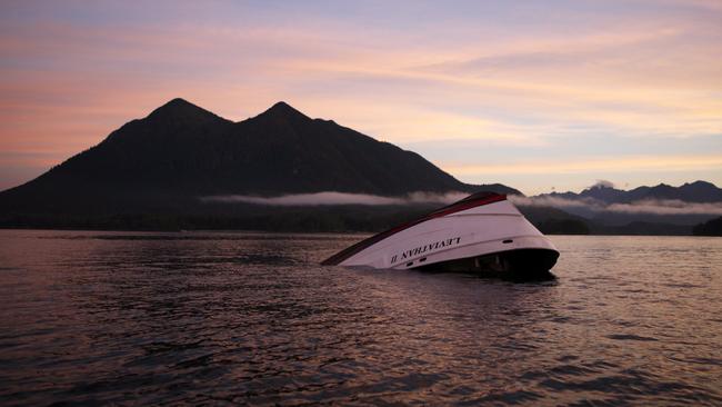 The bow of the Leviathan II, which capsized on Sunday. Picture: Chad Hipolito/The Canadian Press via AP