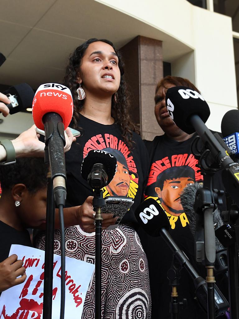 Kumanjayi Walker’s cousin Samara Fernandez-Brown reacts to the jury’s decision. Picture: (A)manda Parkinson