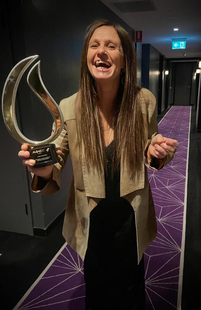 Kasey Chmabers holding her Universal Music Australia Lifetime Achievement Award at the Australian Women in Music Awards in Brisbane on October 2, 2024. Photo: Instagram.