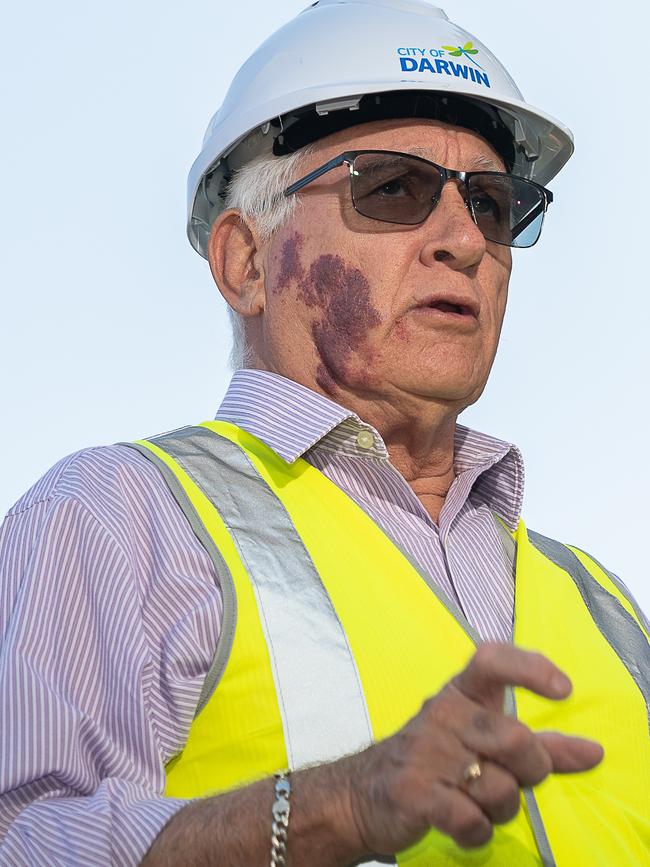 Lord Mayor Kon Vatskalis on-site announcement about a major milestone at the Casuarina Aquatic and Leisure Centre. Picture: Pema Tamang Pakhrin