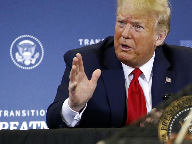 President Donald Trump speaks during a roundtable discussion with commercial fishermen at Bangor International Airport in Bangor, Maine. Picture: AP