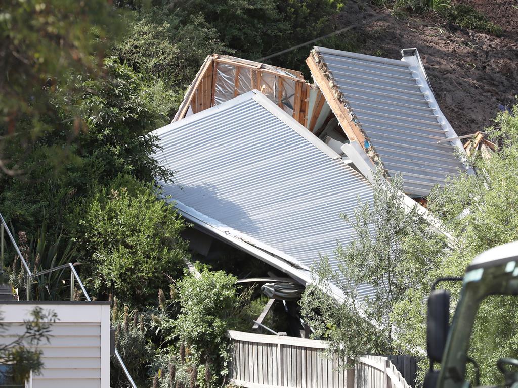 The wreckage of the house at the bottom of the hill. Picture: David Crosling