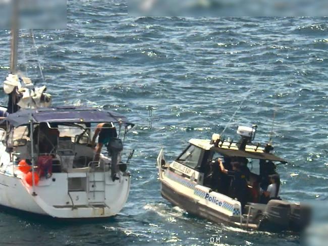 Authorities arrest fugitive Hussein Chamas and two other people aboard a yacht in the Arafura Sea, off the NT coast, on January 26, 2025. Picture: AFP