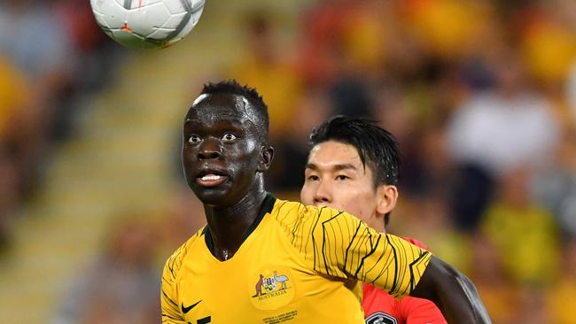 Awer Mabil against Korea at Suncorp Stadium last year. Picture: AAP Image/Darren England