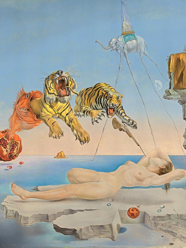 The Surrealist spirit is being embraced once again. Salvador Dalí’s <i>Rêve causé par le vol d’une abeille autour d’une pomme-grenade, une seconde avant l’éveil</i> (1944).