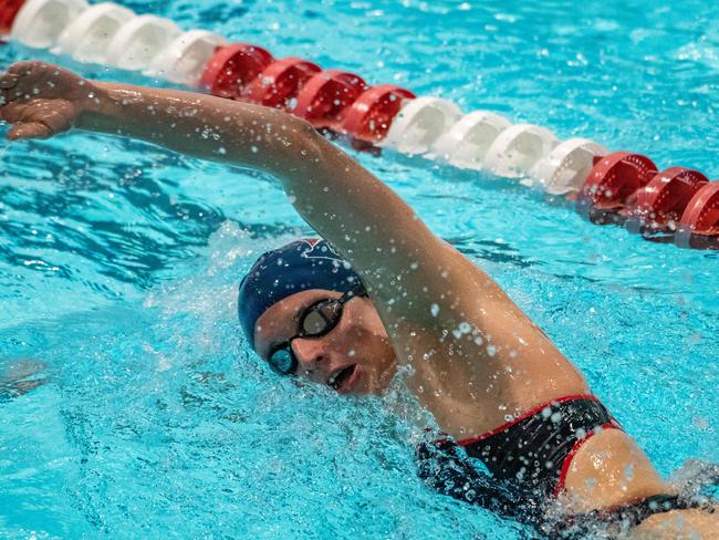 Lia Thomas, a transgender woman, swims for the University of Pennsylvania at an Ivy League swim meet against Harvard University in Cambridge, Massachusetts on January 22, 2022. (Photo by Joseph Prezioso / AFP)