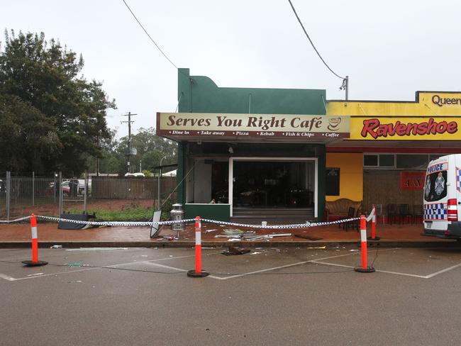 The scene at the small Tablelands community of Ravenshoe, where a driver lost control of his four wheel drive utility and collided into a cafe. PICTURE: BRENDAN RADKE.