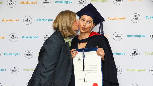 Karen Colman and daughter Isobel Colman at the Deakin University Graduation post ceremony celebration. Picture: Alison Wynd