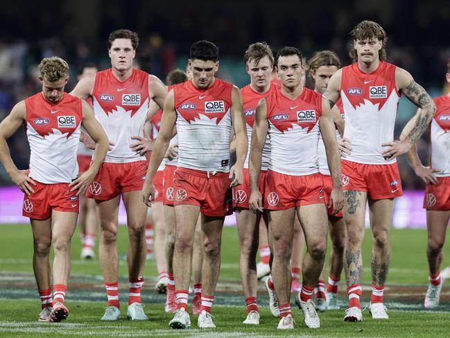 The Swans leave the SCG after the humiliation. Picture: Mark Evans/AFL Photos