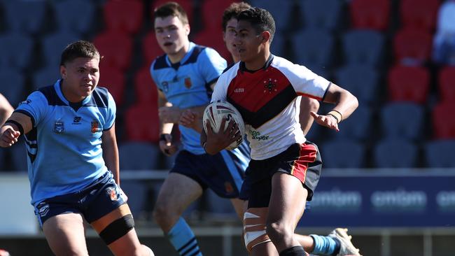 NSW CIS's Onitoni Large during the under 15 ASSRL schoolboy rugby league championship grand final between NSW CHS v NSW CIS last year.