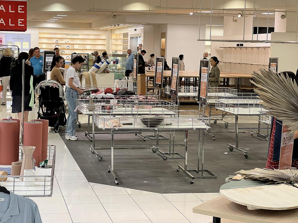 Shoppers flock to Myer’s Brisbane CBD store on its last day of trading. Picture: Lyndon Mechielsen