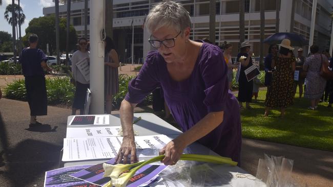 Dawn House's Susan Crane joined a Territory-wide day of action on Tuesday calling for action to address the NT's chronic domestic violence rates.