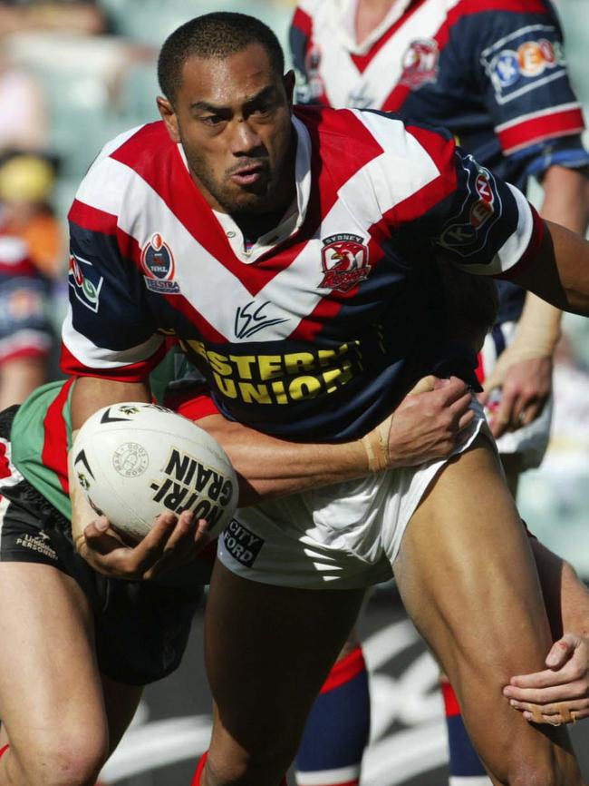 Andrew Lomu in action for the Roosters back in 2003.