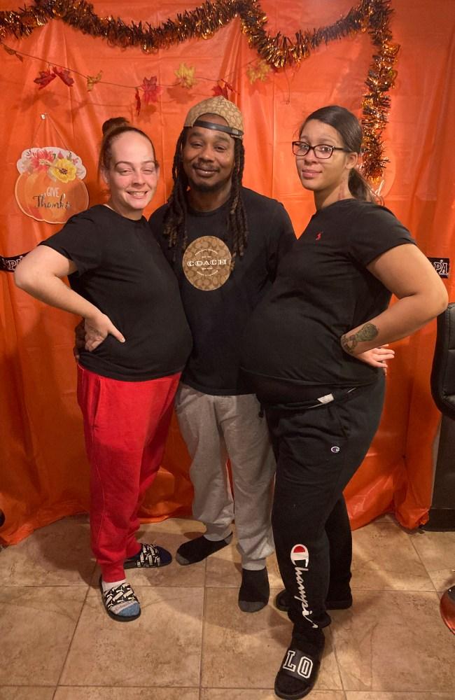 Both of Lavish's wives have been pregnant at the same time. Picture: @throuplelife32 / CATERS NEWS