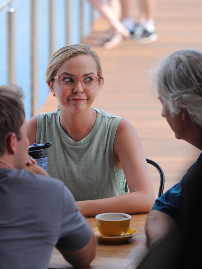 Ms Kent with Lincoln Lewis and John Jarratt. Picture: Glenn Hampson