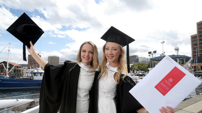 New graduates, Tennessee Berryman and Kate Andrewartha both graduated with a Bachelor of Bio-technology and Medical Research from the University of Tasmania PICTURE: Luke Bowden