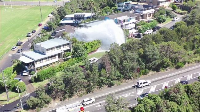 The large water main burst on Attunga Rd, Newport.