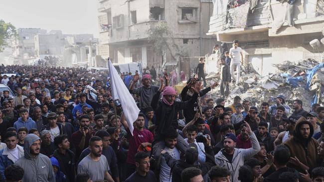 Part of the anti-war protest in Beit Lahiya, northern Gaza Strip, in March. AP Photo/Jehad Alshrafi