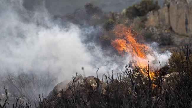 The fire near Lake Augusta Rd, Central Highlands, on Wednesday. Picture: CHRIS KIDD