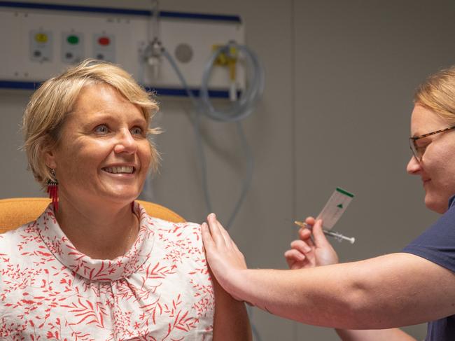 Dunkley MP Peta Murphy, pictured receiving a vaccination.