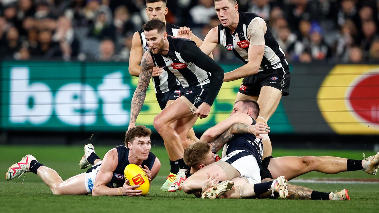 Blake Acres has become a journeyman player but enjoys playing his role on the wing. Picture: Dylan Burns/AFL Photos via Getty Images