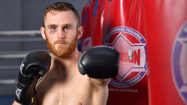 Dennis Hogan after a training session at Lang Park PCYC ahead of his bout with Mexico’s Jaime Munguia. Picture: AAP