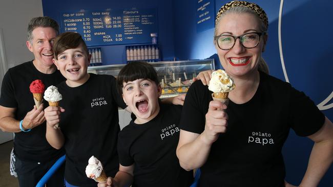 Number 10: Gelato Papa owners Lilly and Gavin Stuckings with their children Xavier and Eve. Picture: George Salpigtidis