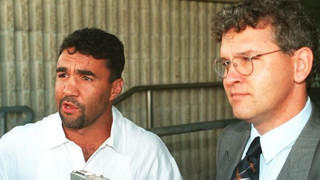 Bill Potts at Southport Courthouse with former boxer Jeff Fenech in 1994.