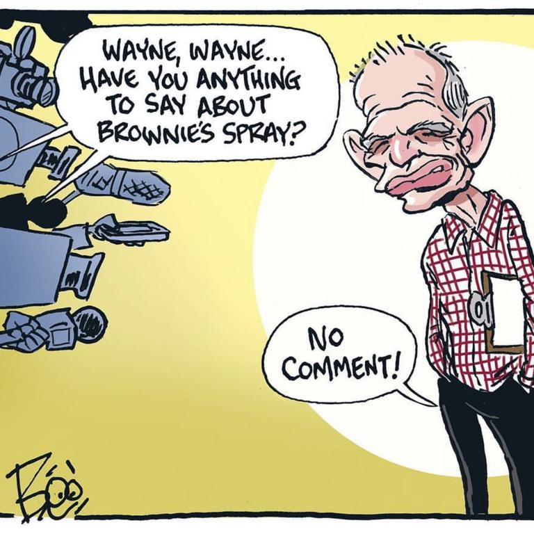 Boo Bailey's cartoon of Wayne Bennett's response to Nathan Brown's spray in 2018.