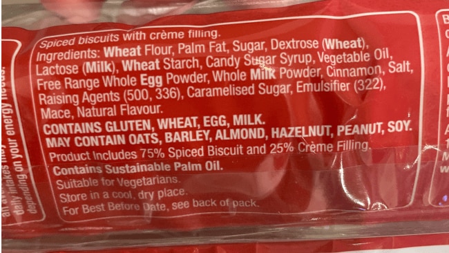 The ingredients of ALDI's Speculoos biscuits. Image: Supplied