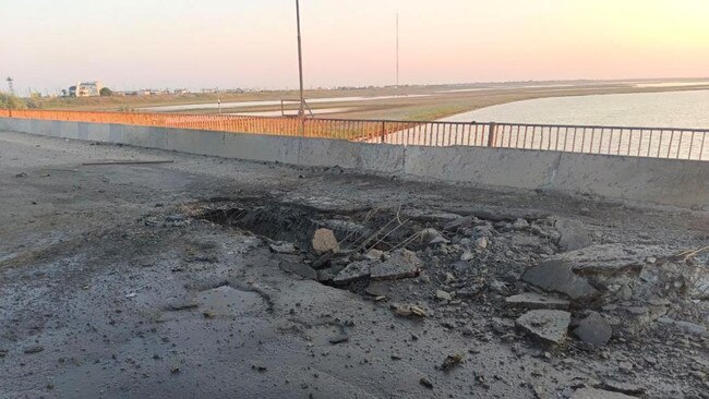 The damage to the Chonhar bridge which links Crimea to the Kherson region in southern Ukraine REUTERS