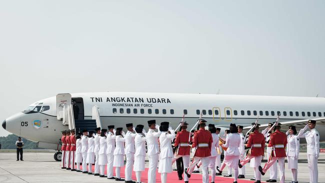 The Independence Proclamation and national flag are transported from the National Monument to the future capital city of Nusantara. Picture: Yasuyoshi Chiba/AFP