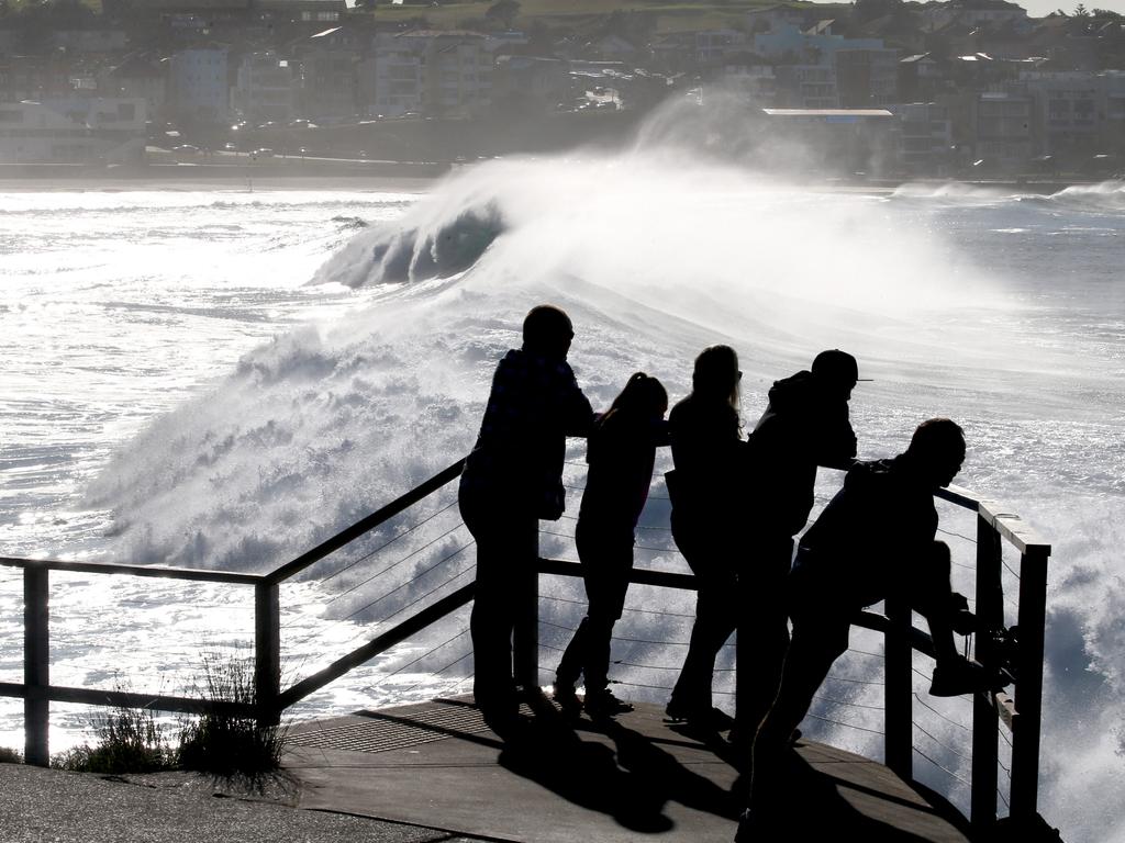 A huge swell is seen across Sydney’s Bondi Beach. Picture: Chris Pavlich