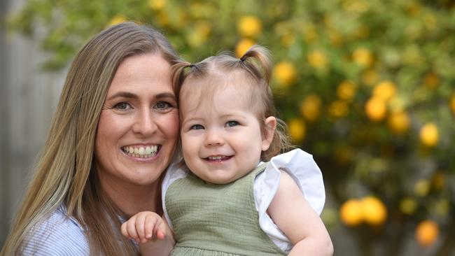 Lauren and Georgie Tierney. When Lauren was pregnant, she was in a trial of an RSV vaccine now approved in the US.