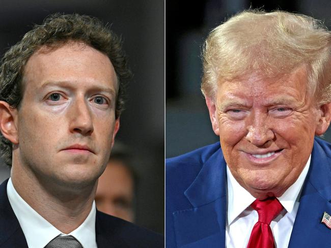 (COMBO) This combination of pictures created on November 27, 2024 shows Mark Zuckerberg (L), CEO of Meta, on January 31, 2024, and former US President and Republican presidential candidate Donald Trump on September 17, 2024. Mark Zuckerberg joined Donald Trump for dinner at his Mar-a-Lago estate November 27, with an advisor to the president-elect saying the tech billionaire "wants to support the national renewal of America." The 40-year-old chief executive of Meta -- which owns Facebook, Instagram and Whatsapp -- has been carefully trying to mend ties with Trump. (Photo by ANDREW CABALLERO-REYNOLDS and JEFF KOWALSKY / AFP)