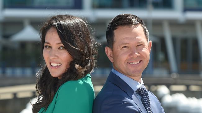 Channel 7 cricket commentator team in Melbourne: Mel McLaughlin, Ricky Ponting. Picture: Tony Gough