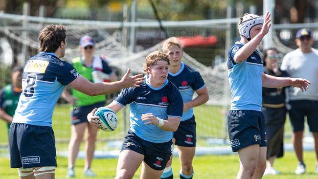 Albert Alcock on the burst for the NSW Waratah's Gen Blue U19s team in the last rugby championships. Pic: Julian Andrews